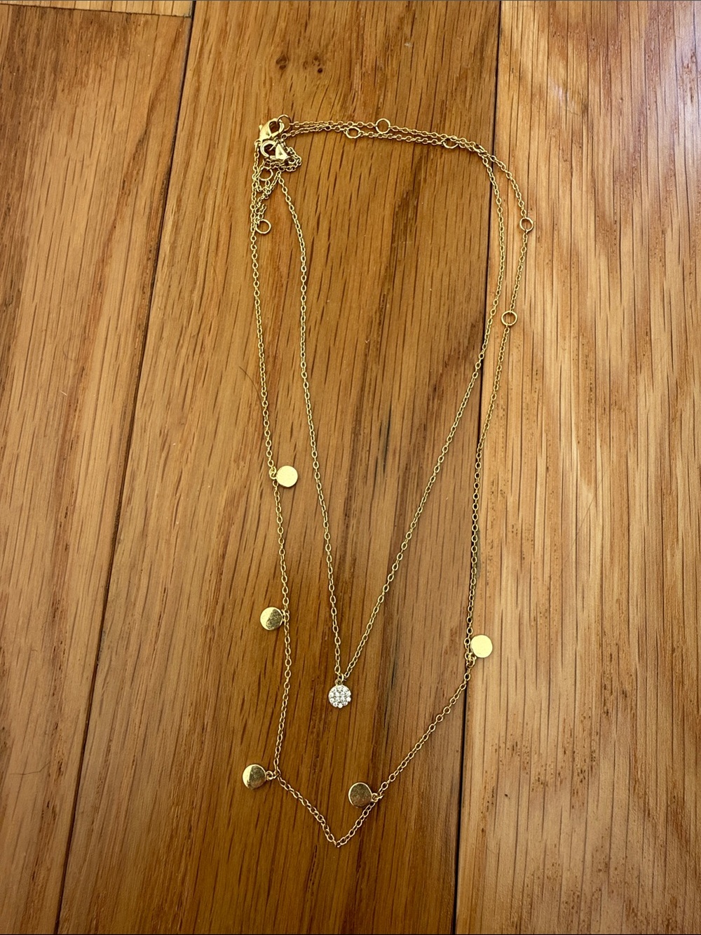Gold Layered Disc and CZ Pendant Necklace - Women Jewelry